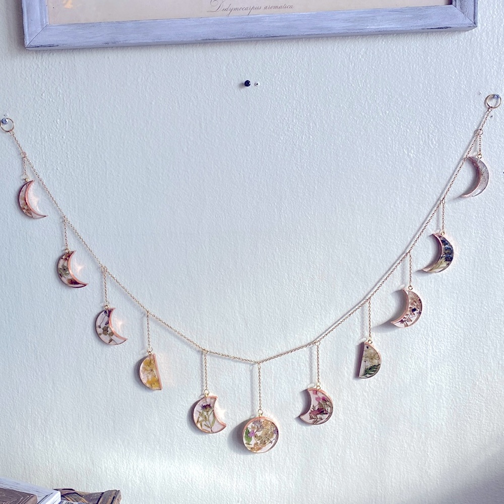 Handmade Floral Moon phase wall chain garland Mobile decor
